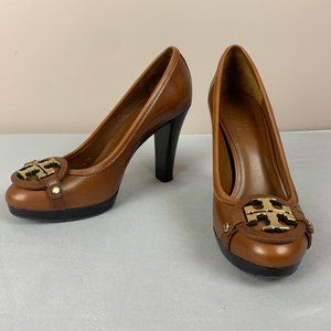 TORY BURCH Women’s Brown Leather Calista Pump Shoes Size 6 - Like New Condition